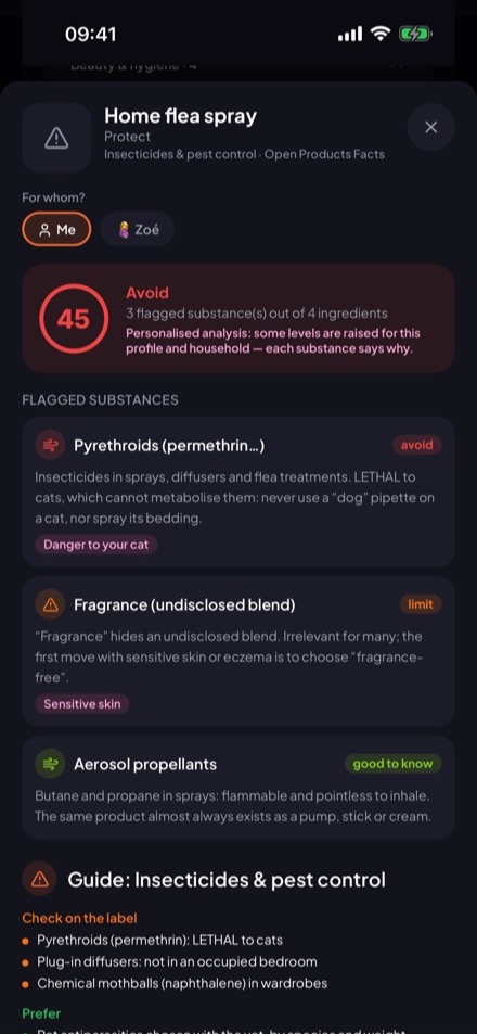 A household product page with its alerts